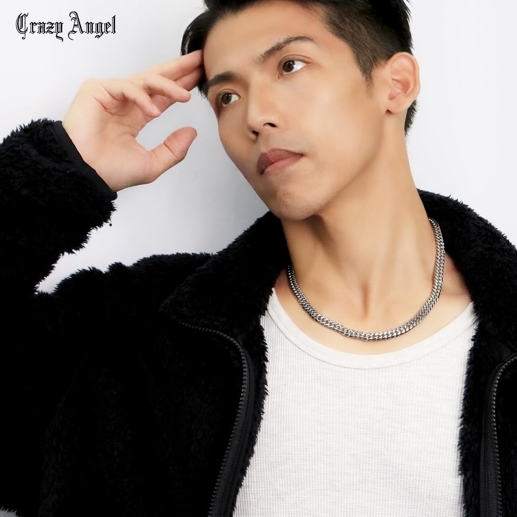 [Синдзюку Гин но Кура] Мужская панцирная цепь Crazy Angel, Двусторонняя панцирная цепь с 6 гранями, Ширина 8 мм, 50 см, Хирургическая нержавеющая сталь