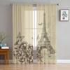 Vintage Eiffel Tower And Blooming Phlox Sheer Curtains for Living Room Tulle Window Curtain Bedroom Kitchen Veil Drapes