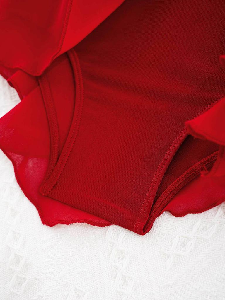 Girls Long Sleeve Mesh Patchwork Style Irregular Sequins Decor Dress Skating Dance Gymnastic Dress