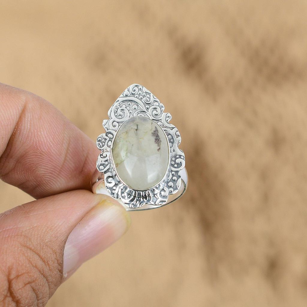 Mothers day Sale Natural Moss Prehnite Sterling Silver Multi Stone Ring Jewelry