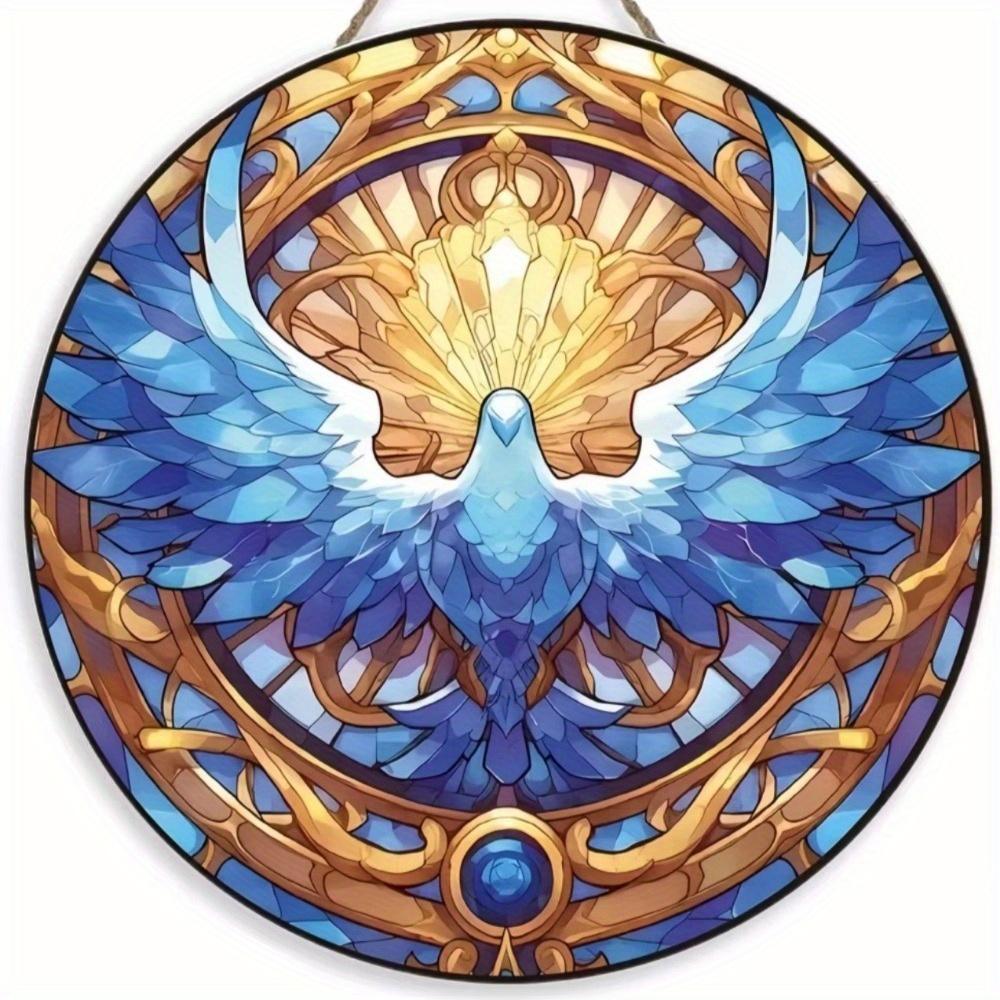 1pc 2d Flat Round Wooden Flat Sign - 20cm, Dove of Peace Theme, Suitable for Home, Office, Garage, Coffee Shop, Bar, Holiday Party Decoration, Gift