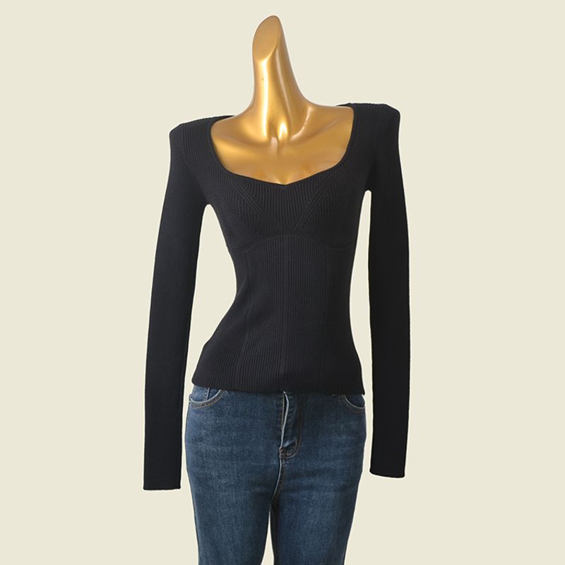 Water Drop Collar Threaded Undershirt Fashion Wind Slim Looking Long Sleeve Inner Wear Sexy Top Foreign Trade Original Order Knitwear