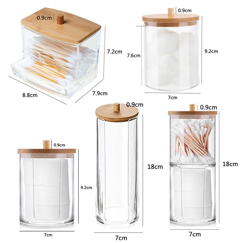 Cotton Swab Organizer Storage Bamboo Cover Acrylic Round Organizer Makeup Storage Box Container Organizadores