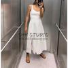 Spring NEW round Neck Elegant Waist Hugging Split Linen Blend Shoulder Strap Length Dress 8265707 3314354