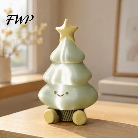 Unique 3D Printed PLA Crafts Christmas Tree Figurine, Cute Smiling Face Storage Decorative for Office Desk Desktop Ornament, Multi-Purpose Toy