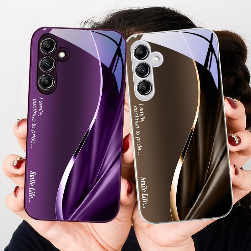 Стеклянный чехол для телефона для Samsung Galaxy A01 A02 A03 Core A04 A14 4G A13 A54 A34 31 20 25 23 22 5G S21 Ultra S20 Улыбка сине-фиолетовый