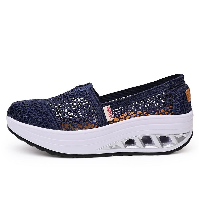 Модные женские туфли на платформе с сетчатыми вставками, дышащие, на шнуровке, с неглубокой подошвой, летние спортивные теннисные туфли с толстой подошвой.