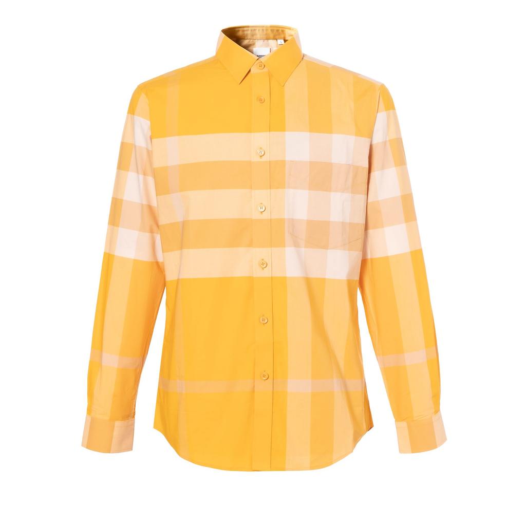Burberry SS23 Men's Check Button-Up Cotton Long-Sleeve Shirt Marigold 80659741