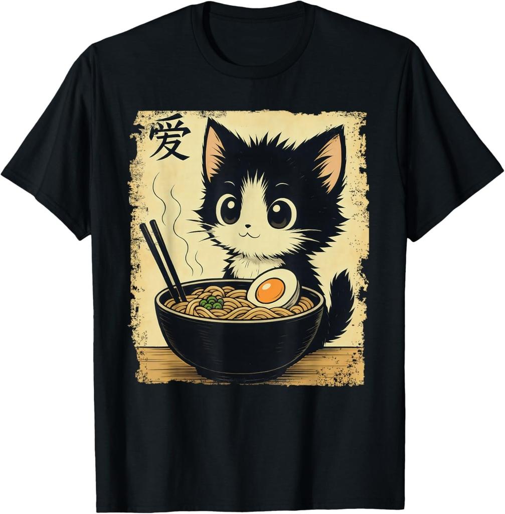 Funny Kitten Ramen Graphic Japanese Kawaii Anime Cat T-Shirt