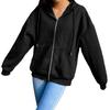 Ladies Fall Winter Coat Solid Color Loose Zip Up Pockets Long Sleeve Drawstring Hooded Elastic