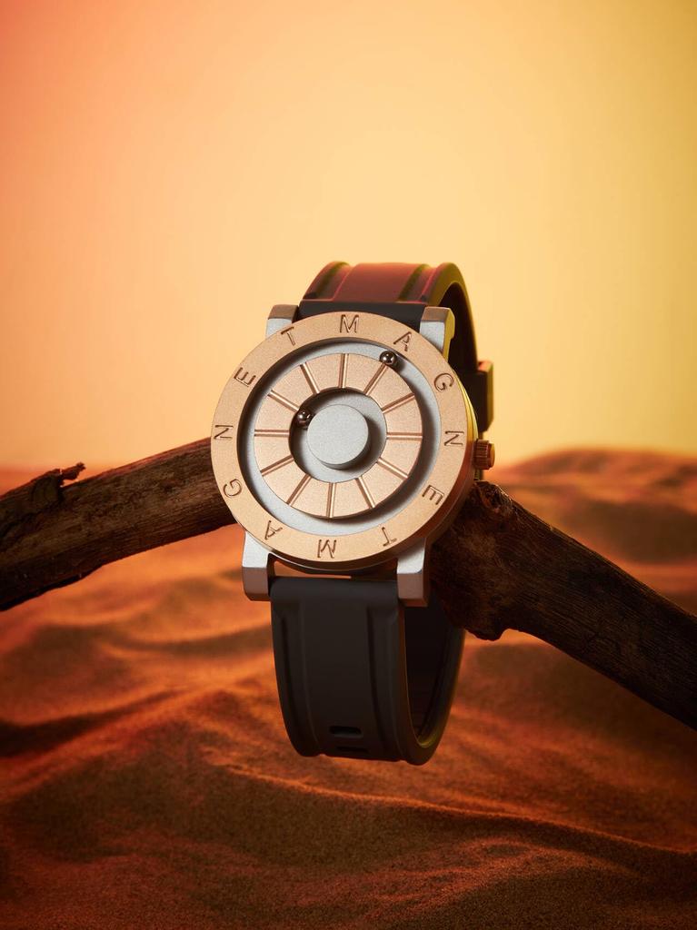 [EUTOUR] Магнитные часы Мужские часы Классные простые повседневные кварцевые часы Дизайн с магнитным шариком Водонепроницаемые 40-миллиметровый циферблат Резиновый ремешок Золото и серебро