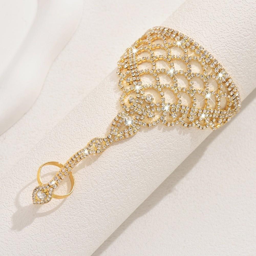 Versatile Rhinestone Hand Chain Fashion Finger Chain Ring Bracelet for Weddings