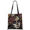 Women Handbag Skeleton Print Linen Totes with Print Casual Traveling Beach Gift Bags KTY