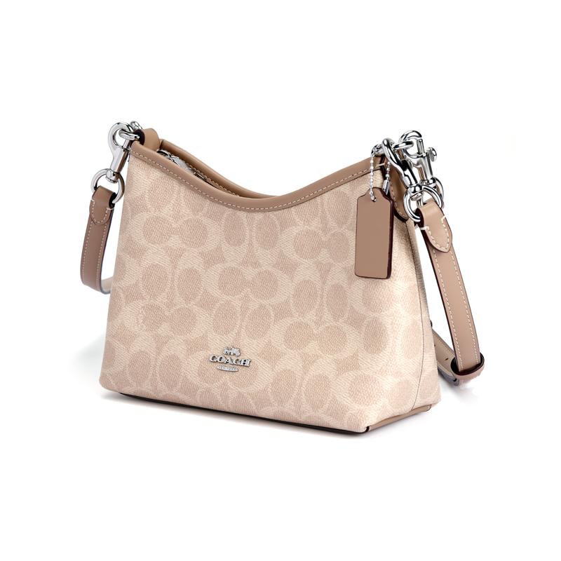Coach Laurel 19 Small Shoulder Bag Signature Canvas Women Mini Hobo Handbag Two Detachable Straps Shoulder Crossbody Casual Gift CBH15-SVPWH