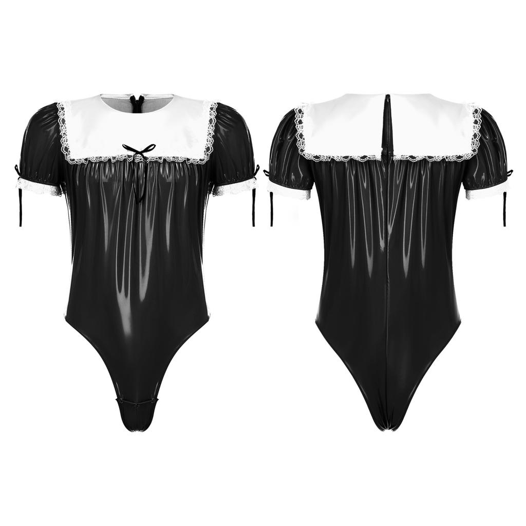 Мужской комбинезон для трансвеститов, костюм французской горничной, костюм для косплея с кружевной отделкой, латексное боди, униформа для ролевых игр, соблазнительная XXXL