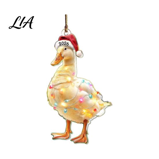 Festive Window Hanging Ornaments Christmas Animal with Lanyard, Cute Double Sided Pendant 2026 Tree Santa Hat, 2D Flat Acrylic Sign for Holiday