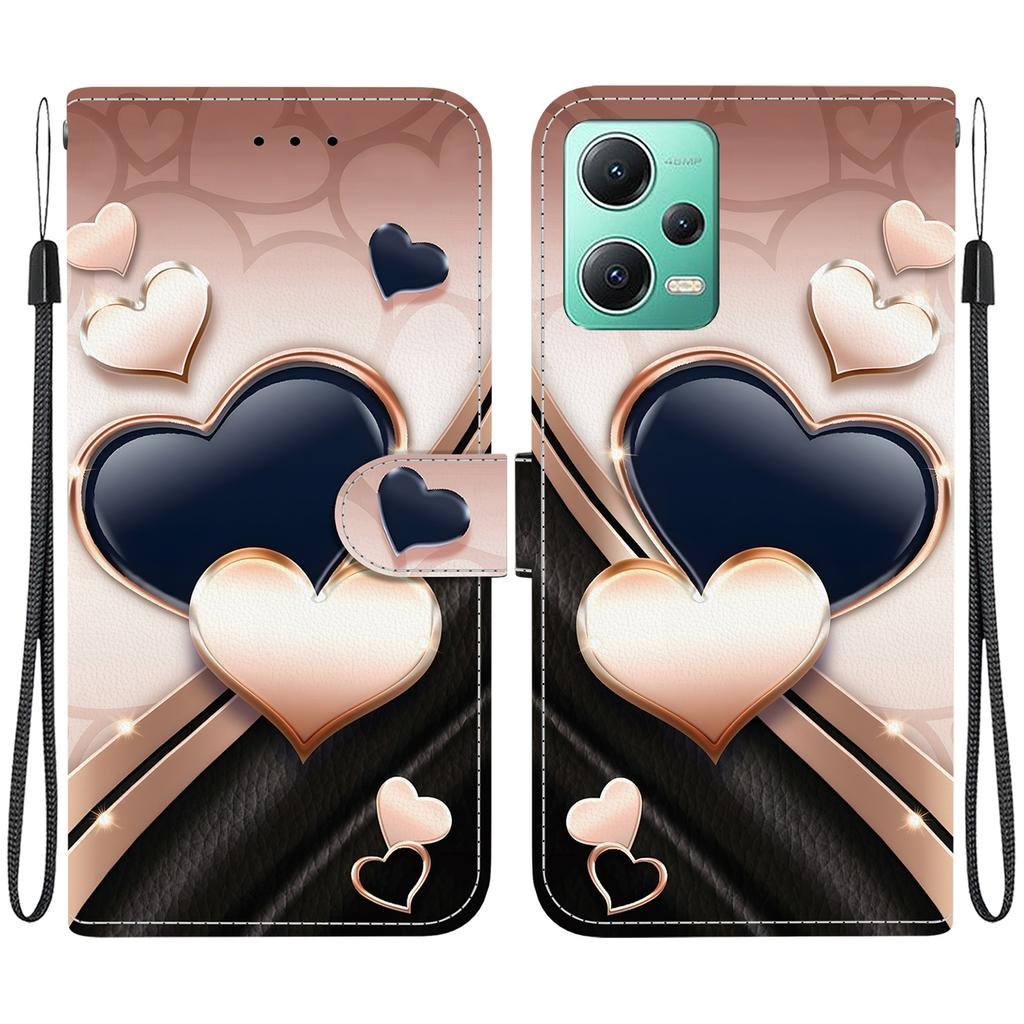 Handmade PU Leather Flip Case for Redmi Note 12 5G/Xiaomi Poco X5 Anti-Slip Shockproof Cover with Wrist Strap & Heart/Rose Cat Designs