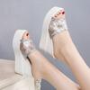 Embroidered Slippers Women Outdoor Open Toe Wedge Heels Woman Slippers High Heels Slippers Platform Slippers Slides 8.5cm