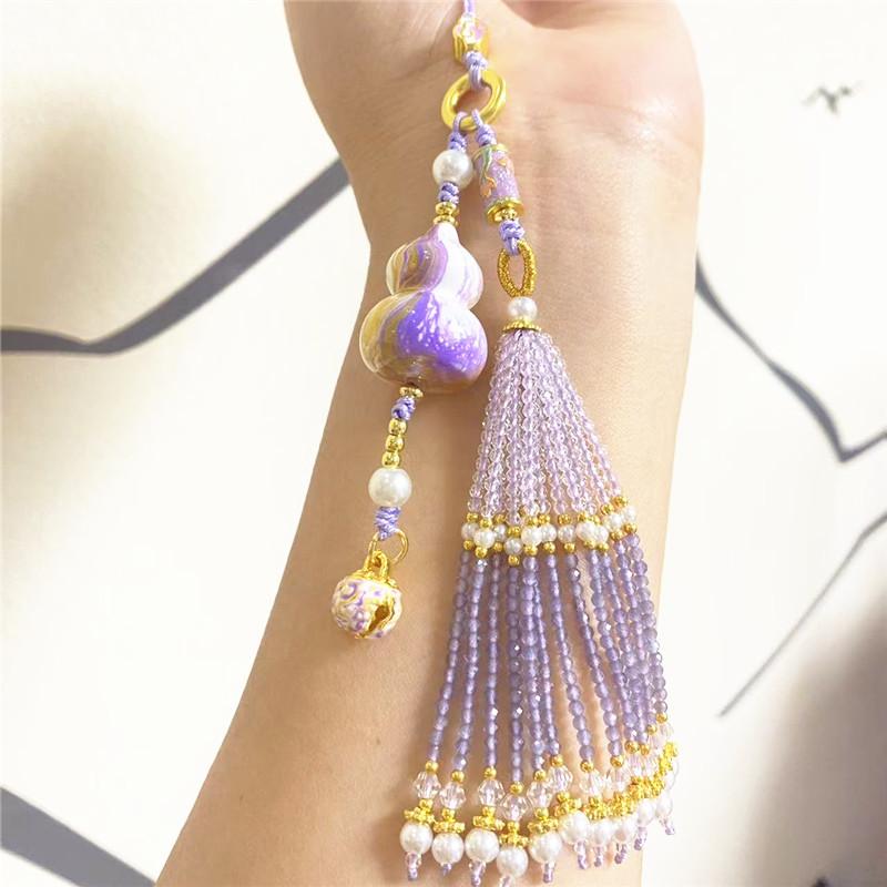Lingyin Fulu Xiangling Purple Gradual Change Floating Paint Gourd Pearl Bell Pendant Bag Trailer Hanging Scenic Merchandise