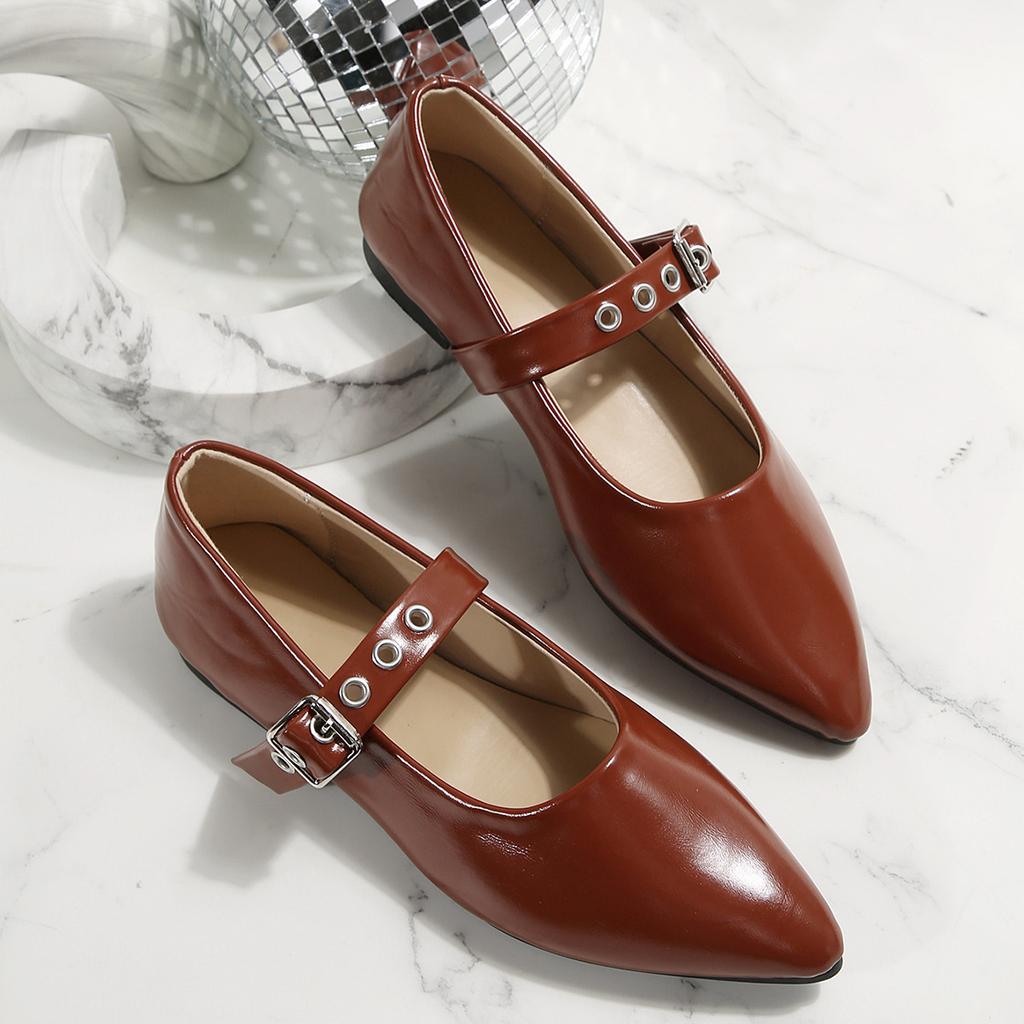 Foreign Trade Large Size French Retro Flat-soled Single Shoes for Women 2025 New Mary Jane One-word Buckle Single Shoes for Women