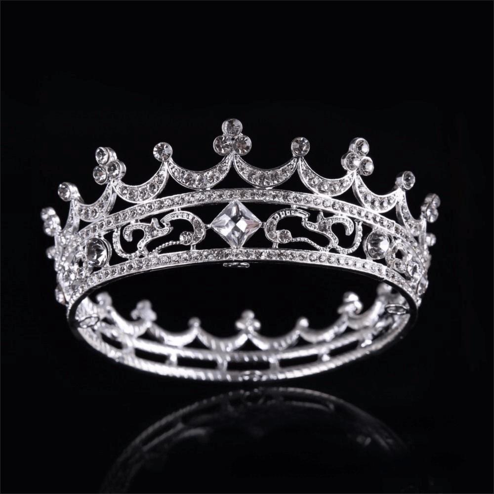 Crystal Baroque Crown Sparky Round Crown for Women Headwear Crystal Bridal Tiara Banquet