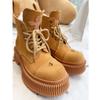 Fashion Yellow Chunky Platform Boots Women Fiber Leather Luxury Design Shoes for Women Thick Bottom Heightening Retro Ankle Boots Botas