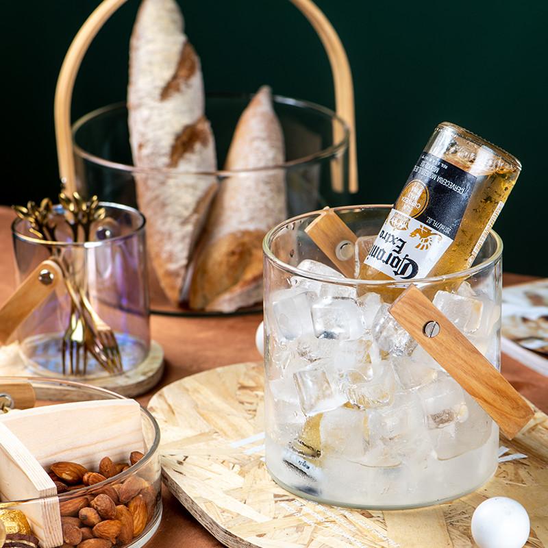 Переносная прозрачная стеклянная тарелка для фруктов | Ведро для ледяного вина | Салатница | Корзина для хранения закусок с деревянной ручкой