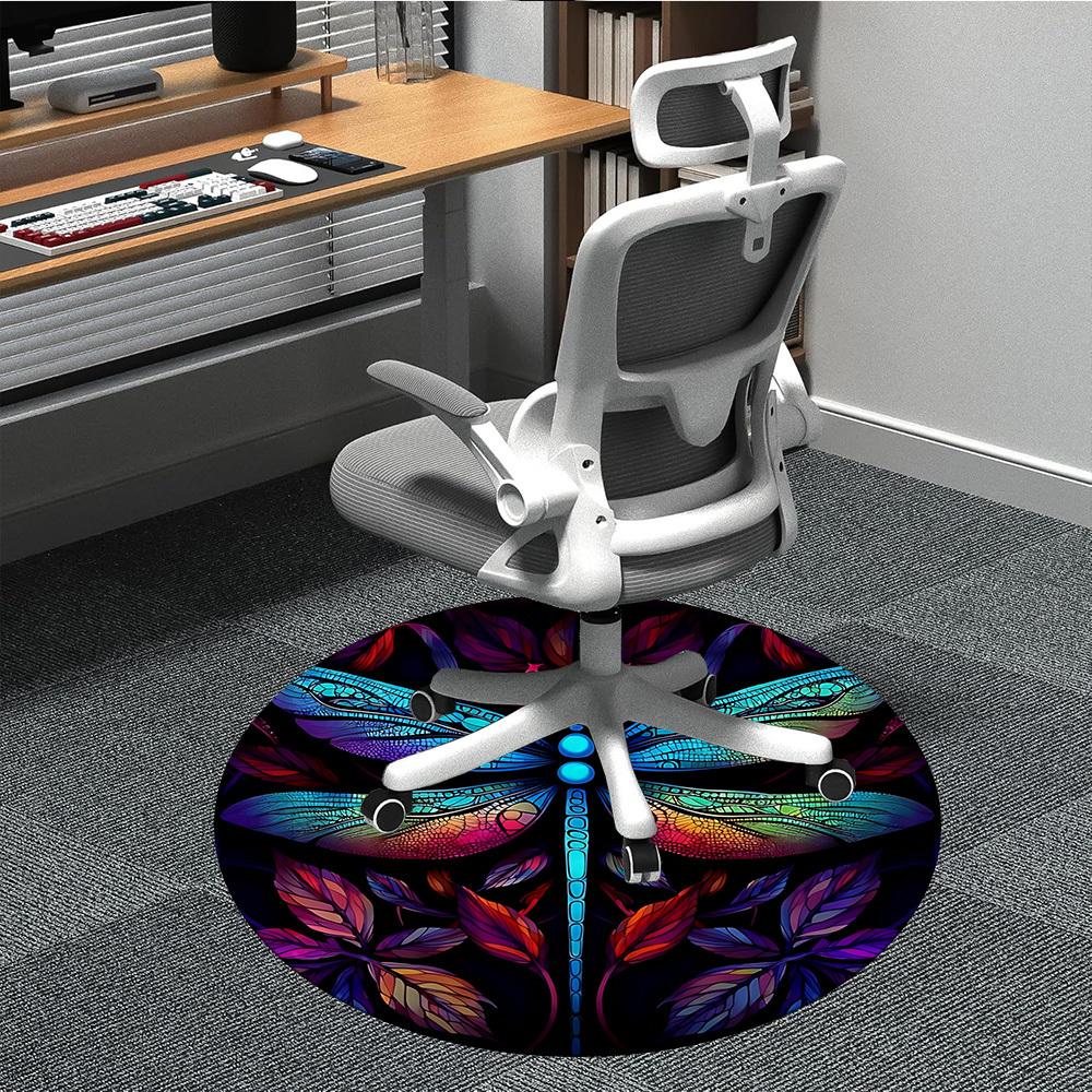 1PC Dragonfly StainedGlass Office Round Area Rug,  Mat Suitable ForOffice, Under Office Chairs Bedroom Living Room Home Decor, Room Deco
