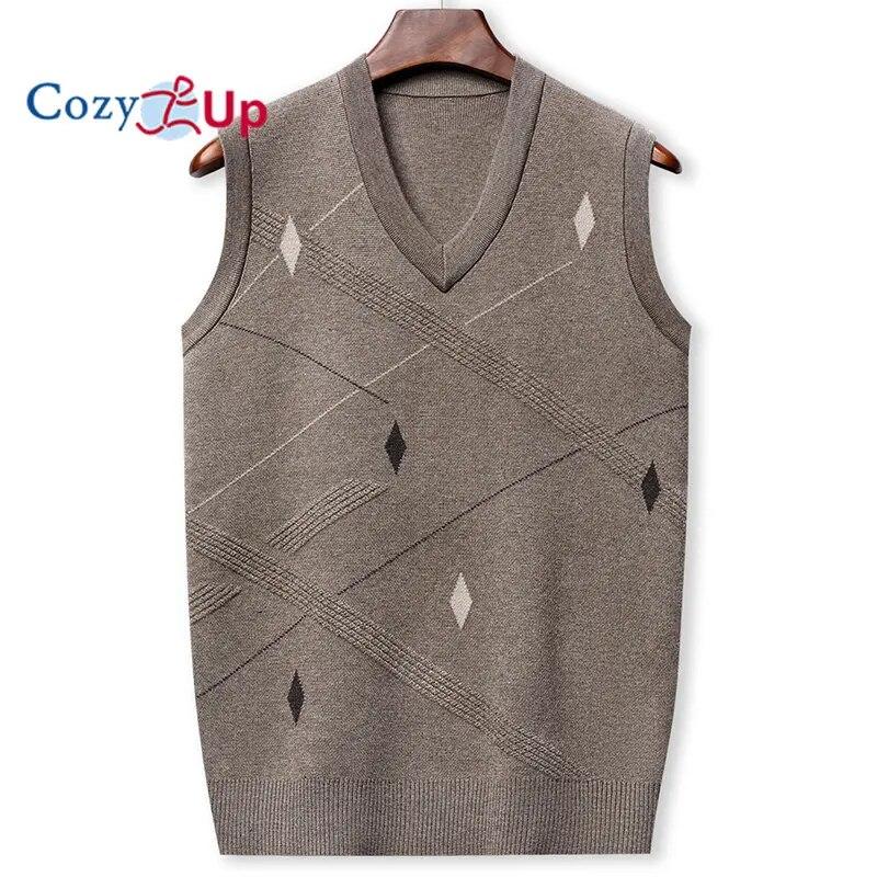 Мужской свитер Argyle, жилеты с v-образным вырезом, пуловер без рукавов, классический деловой трикотаж, шерстяной кардиган, осенне-зимний жилет