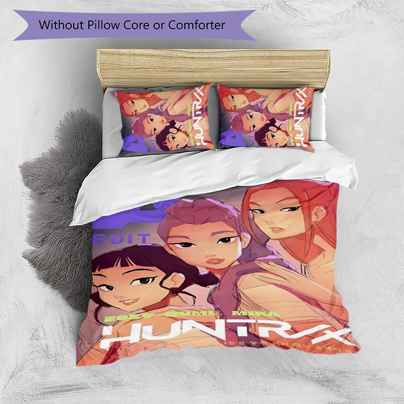 KPOP Hunter 3pcs Bedding Set Duvet Cover Closure Includes 1 Duvet Cover & 2 Pillowcases for All Seasons Bedroom Home Dorm Decor