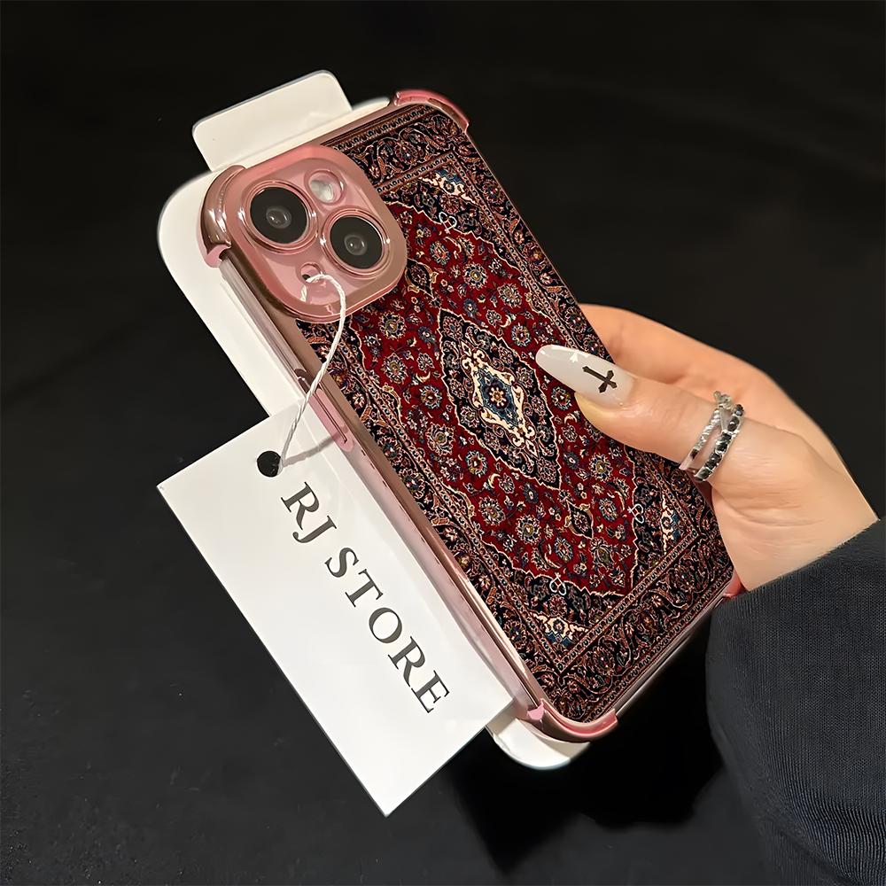 Персидский ковер Цветочный узор Покрытие Чехол для телефона Для iPhone 17 Air 16e 15 14 13 12 11 Pro Max Plus Mini SE Защита от падения Подушка безопасности