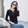 Women's 3XL Top V-neck Bottoming Shirt Long-sleeved T-shirt Spring and Autumn New Versatile Cotton Short Women's Clothing