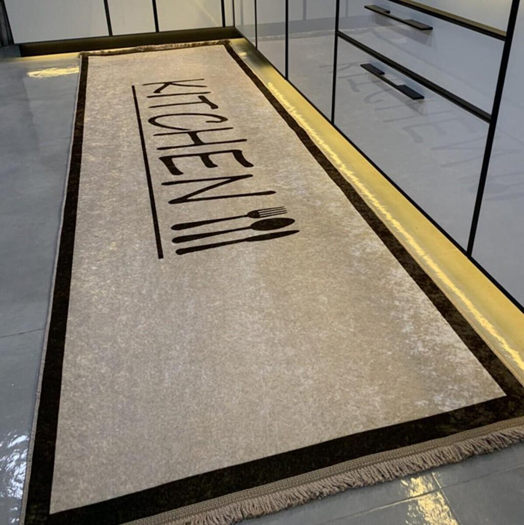 Латексная кожаная основа с бахромой, цифровая печать, современный кухонный коврик для дома, декоративный напольный ковер, противоскользящий длинный коврик, серый и коричневый