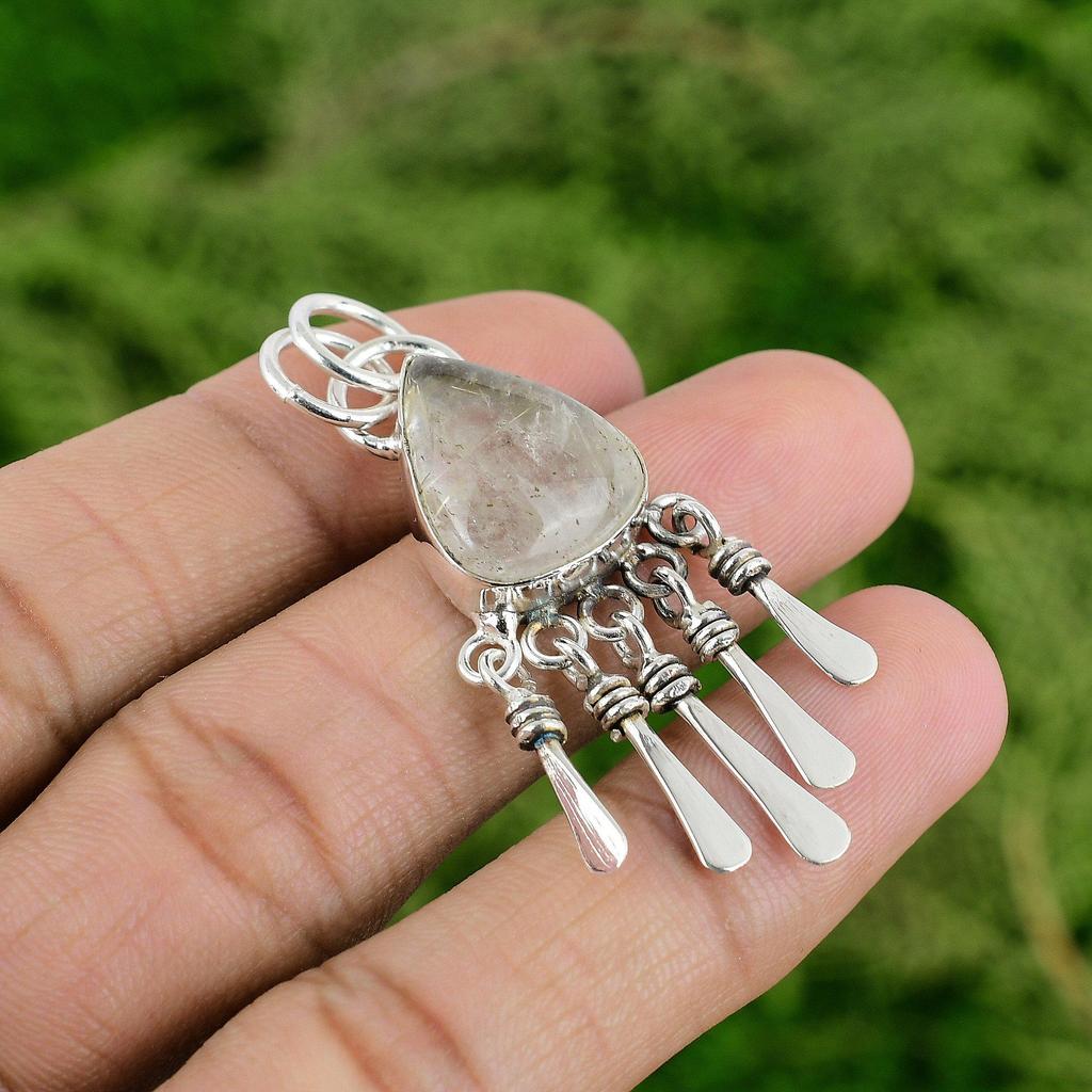 Daughters Day Deal 925 Sterling Silver Natural Golden Rutile Wife New Pendant