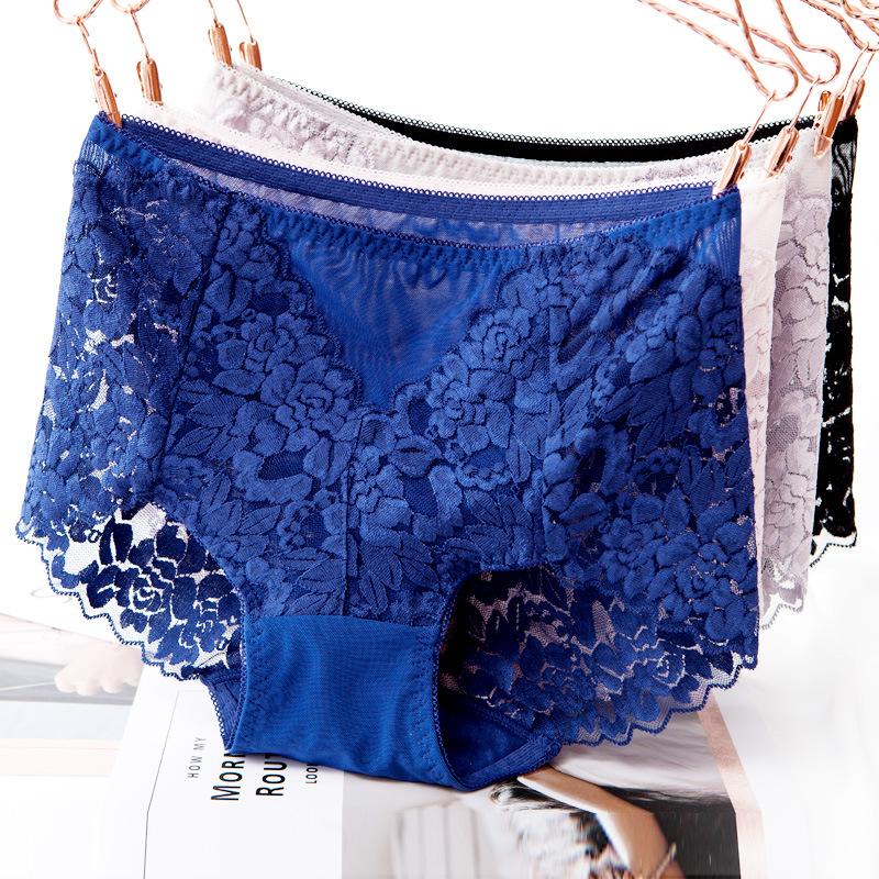 Ladies Mesh Panties High-waist Seamless Lace Underwear Briefs Transparent Silk Women Cotton Health Knickers Lingerie XXXL