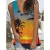 Летние гавайские морские пляжные майки с 3D-принтом, женская мода, уличная одежда, свободный жилет с V-образным вырезом, без рукавов, женская майка