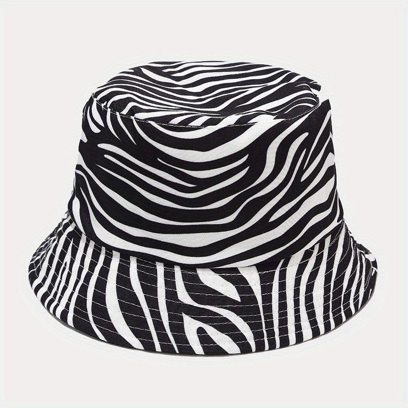 Women Reversible Black White Cow Panda Zebra Pattern Bucket Hats Fisherman Caps