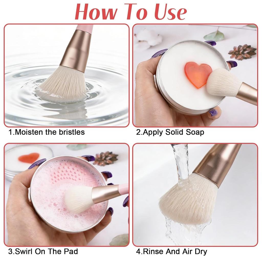 Silicone Makeup Brush Cleaning Pad with Soap – Solid 100g Shampoo Soap Brush Cleanser with Silicone Cleaning Mat, for Cleaning Makeup Sponges Brushes