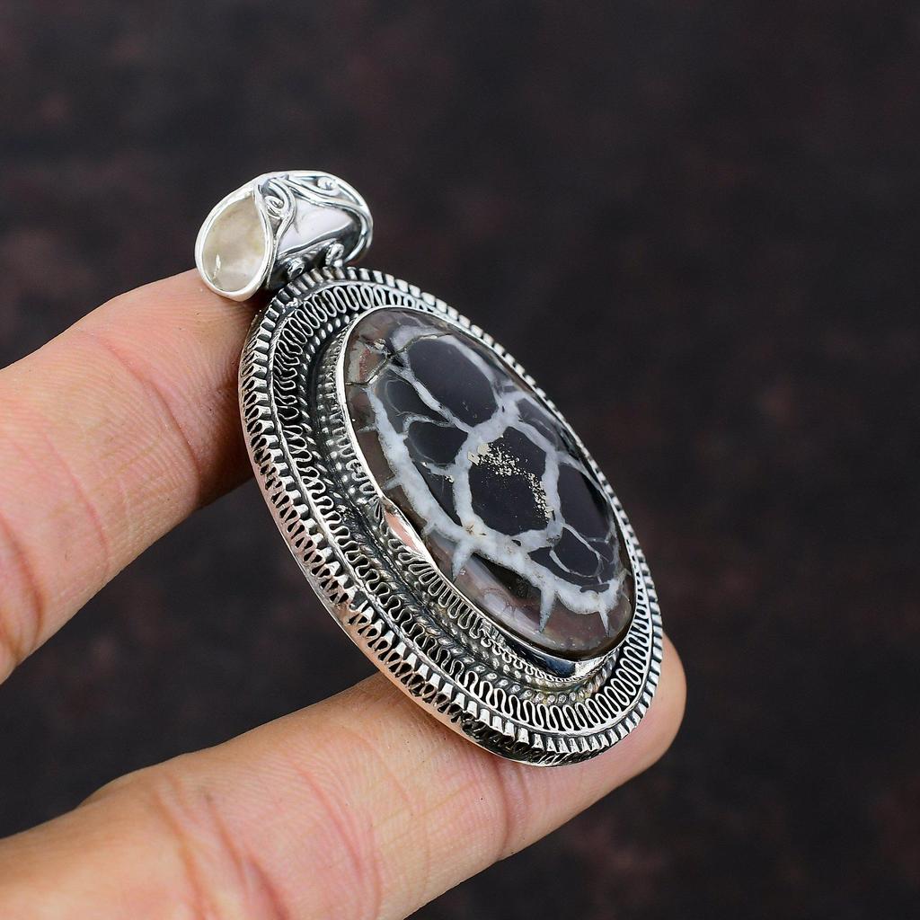 Марокканская грязевая трещина ископаемого кулона, ювелирные изделия из настоящего драгоценного камня, винтажный кулон, подвеска из стерлингового серебра 925 пробы, ювелирные изделия ручной работы, подарок для помолвки