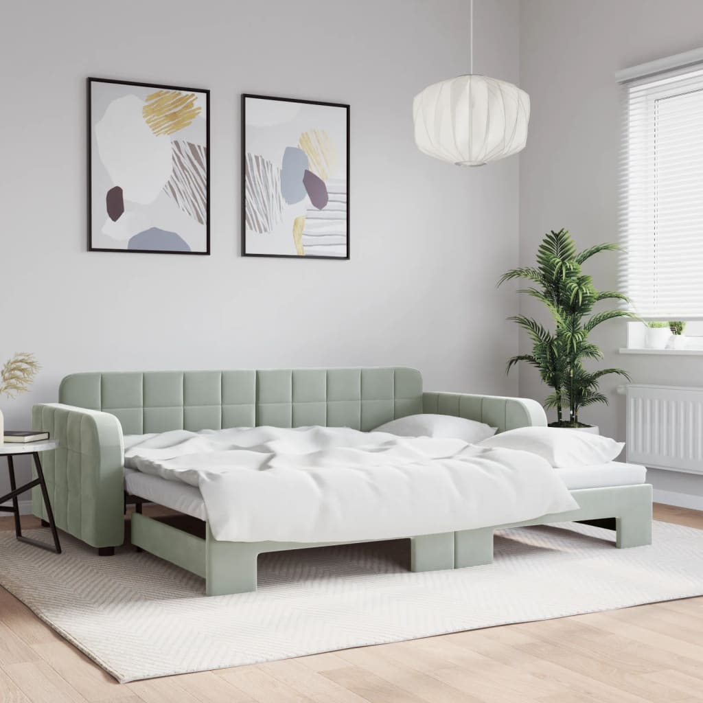 Pull Out Daybed Light Grey 90 x 200 cm Velvet