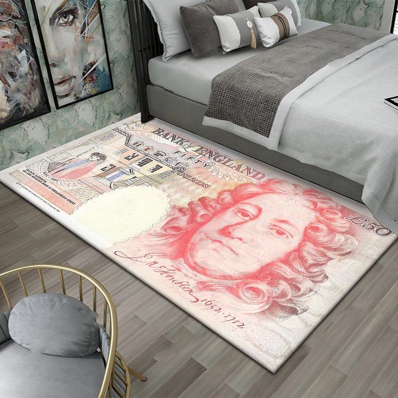 US Dollar Bill Print Large Area Rug - Creative Currency Design Floor Mat for Living Room Entrance Foyer Money Theme Decoration