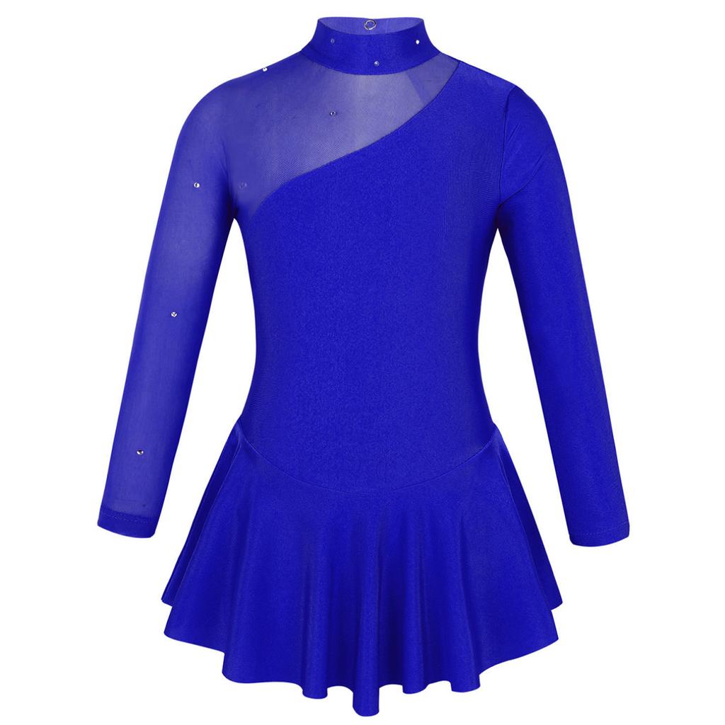 Children Figure Skating Dress Long Sleeves Mock Neck Ice Skating Gymnastics Competition Costume