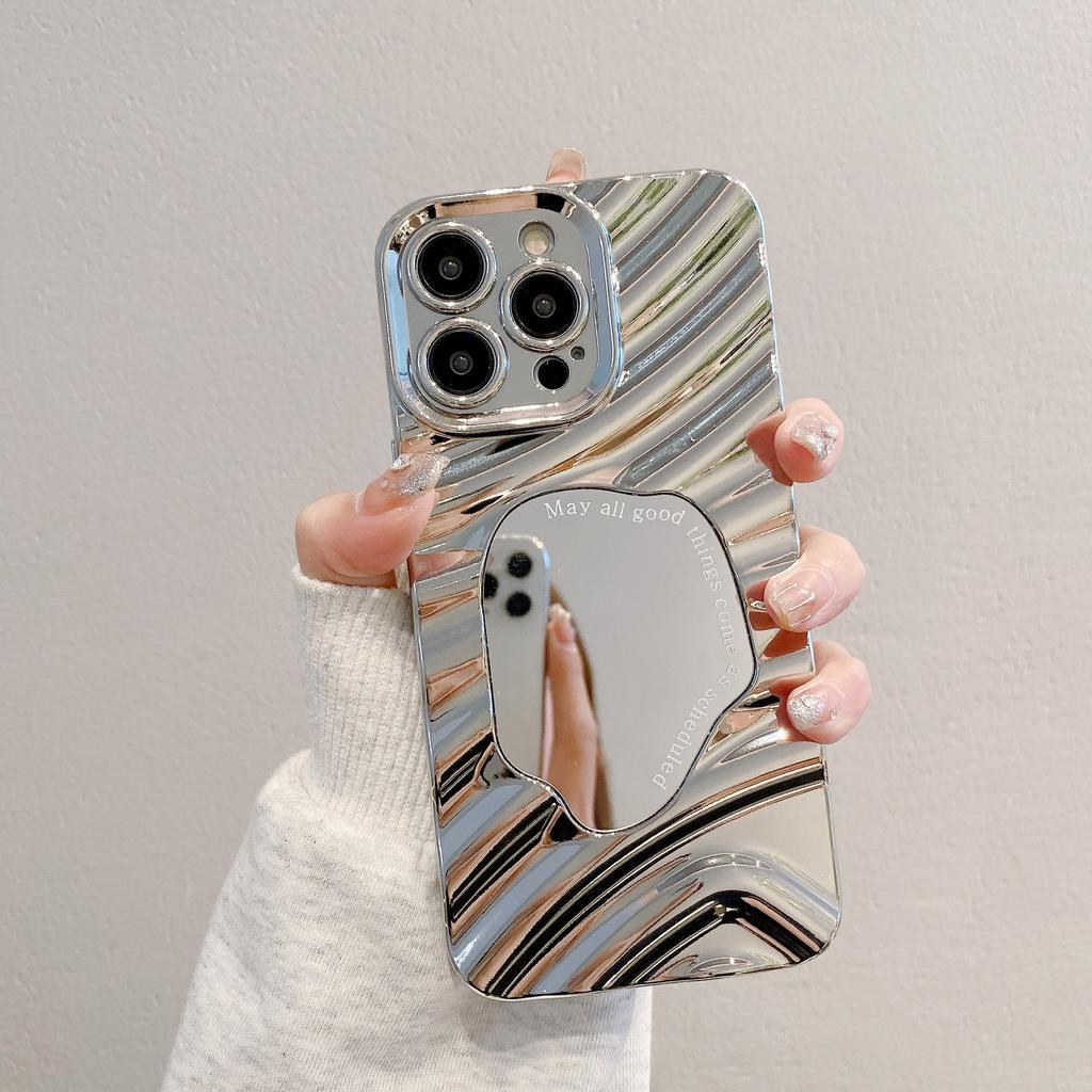 Electroplating Mirror Suitable for IPhone 15 Mobile Phone Case Advanced Wave Mirror Apple 16 14 Anti Fall Soft Shell Protection