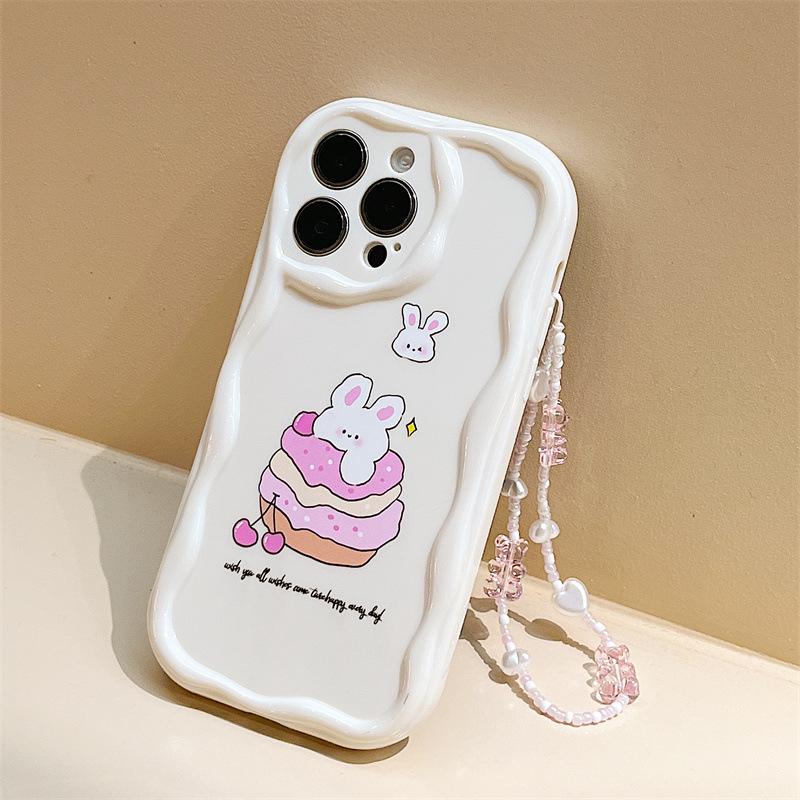 Силиконовый чехол Zhitai Cartoon для iPhone 11, 13, 14 и 15 Pro — мягкий чехол с кремовым узором и цепочкой для мобильного телефона.