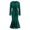 Women's Spring and Autumn V-neck Long-sleeved Slim Temperament Fishtail Dress Knitted Long Dress