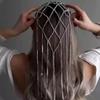 Rhinestone Inlaid Mesh Headband Long Chain Bridal Headpiece Rhinestone Mesh Headpiece  Gatsby Party