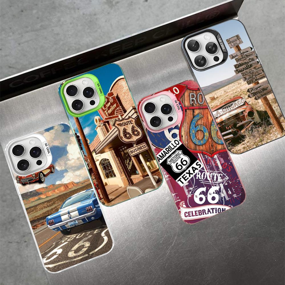 Чехол для телефона America Route 66 для IPhone 16 15 14 13 12 11 Pro Max X XR XSMAX 8 7 Plus Матовый противоударный задний чехол
