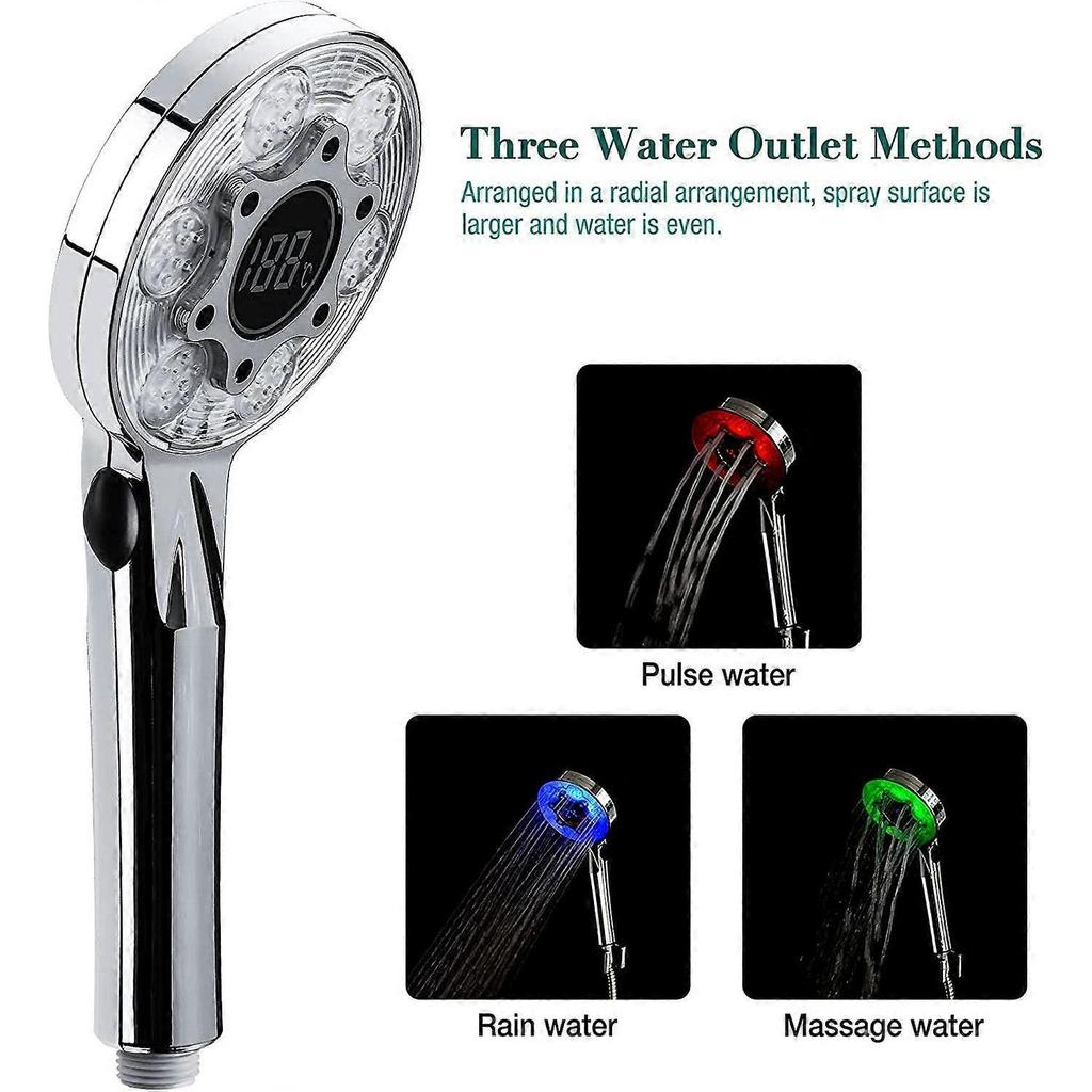 Pommeau de Douche LED, 3 Couleurs Douchette Douche avec Affichag de Temprature, Douchette Douche Salle de Bain, Pommeau Douche Economiseur D'eau, Tte 