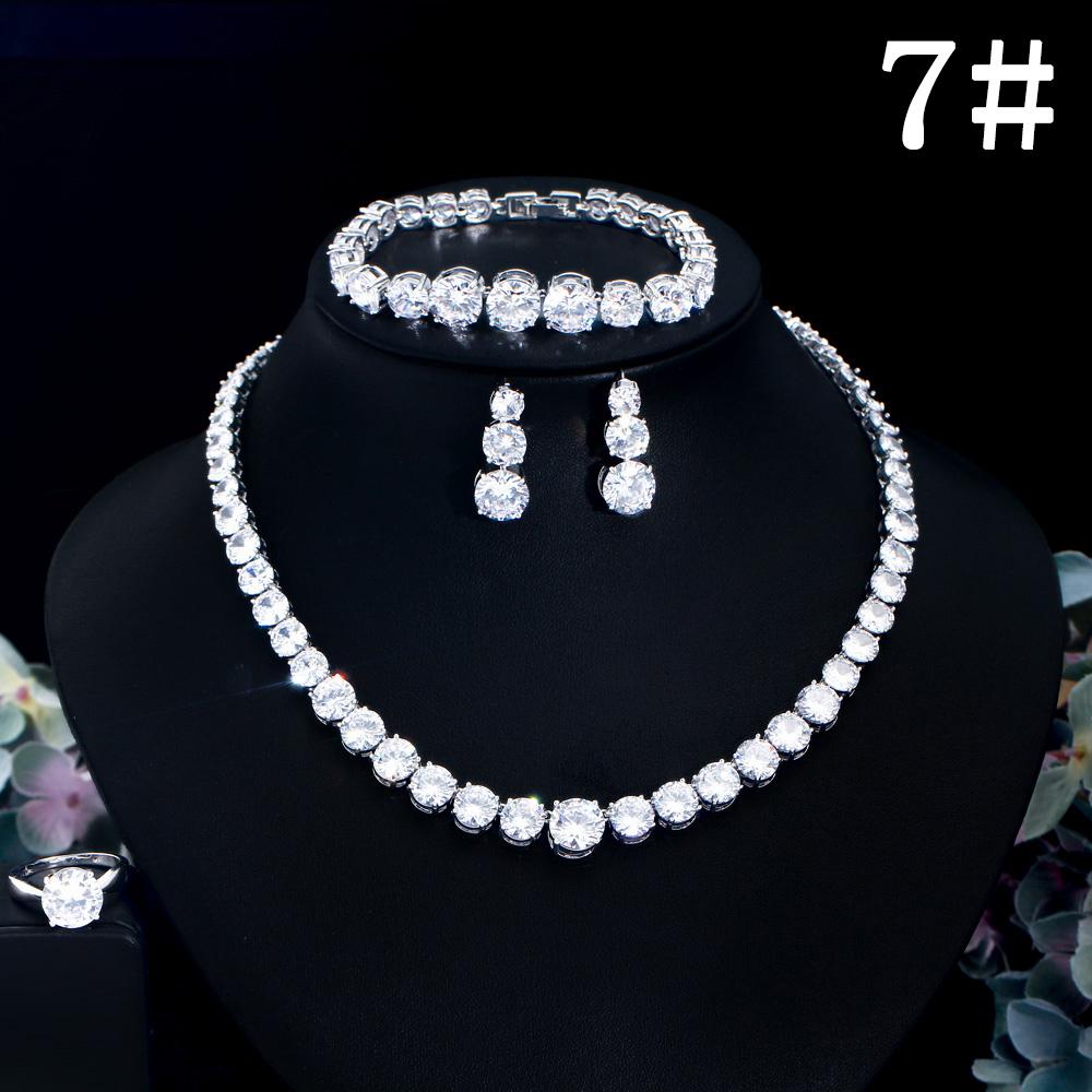 CMM 4PS Роскошный комплект свадебных украшений, ожерелье, кольцо, серьги, браслет, сапфировый цвет/рубиновый цвет, цирконий