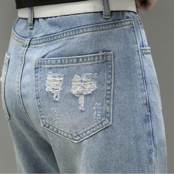 Летние свободные и рваные укороченные брюки больших размеров с принтом, женские модные узкие прямые джинсы